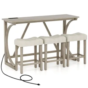 Giantex Small Dining Table Set - 4-Piece Bar Table and Chairs Set with Power Outlet tablecloth, dining table