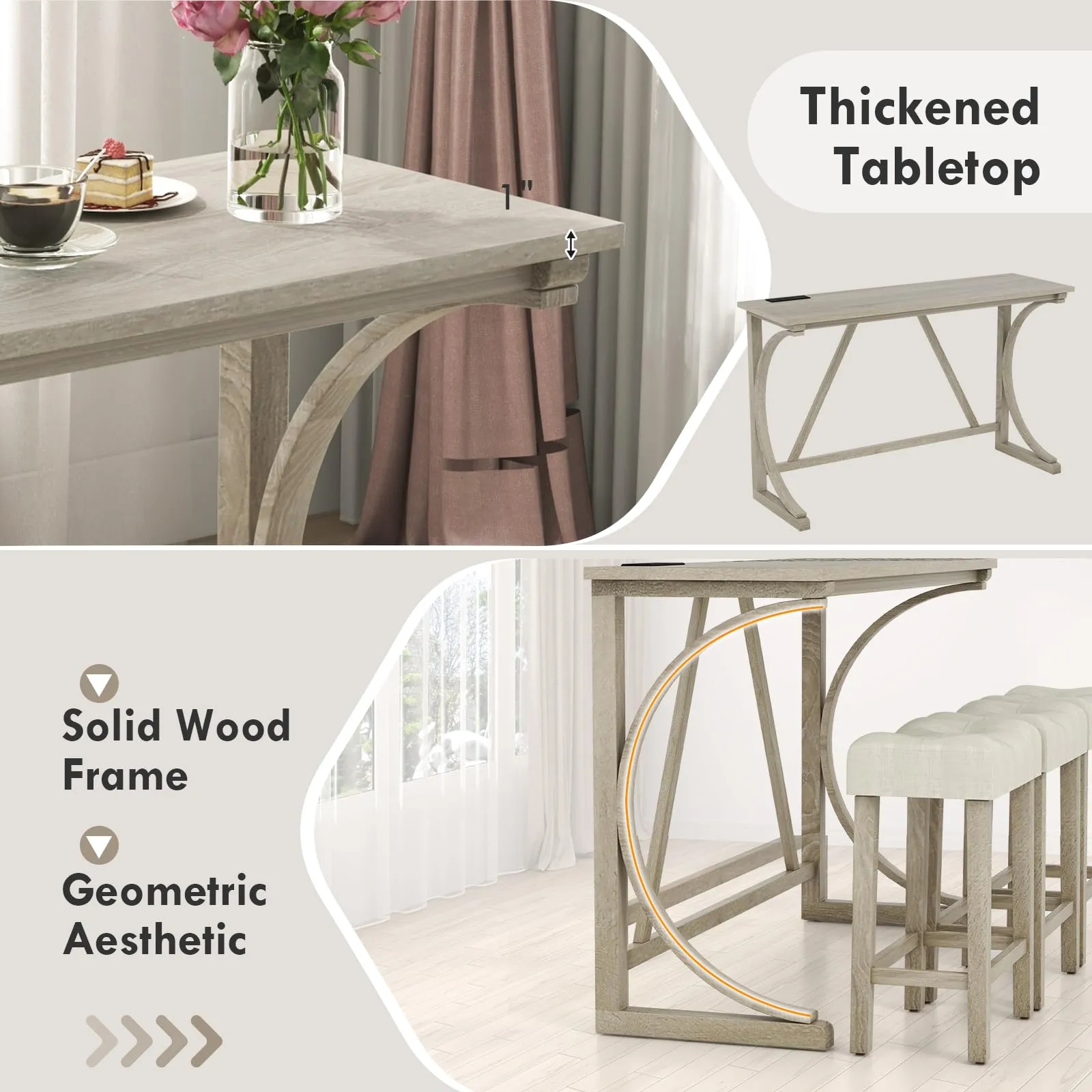 Giantex Small Dining Table Set - 4-Piece Bar Table and Chairs Set with Power Outlet