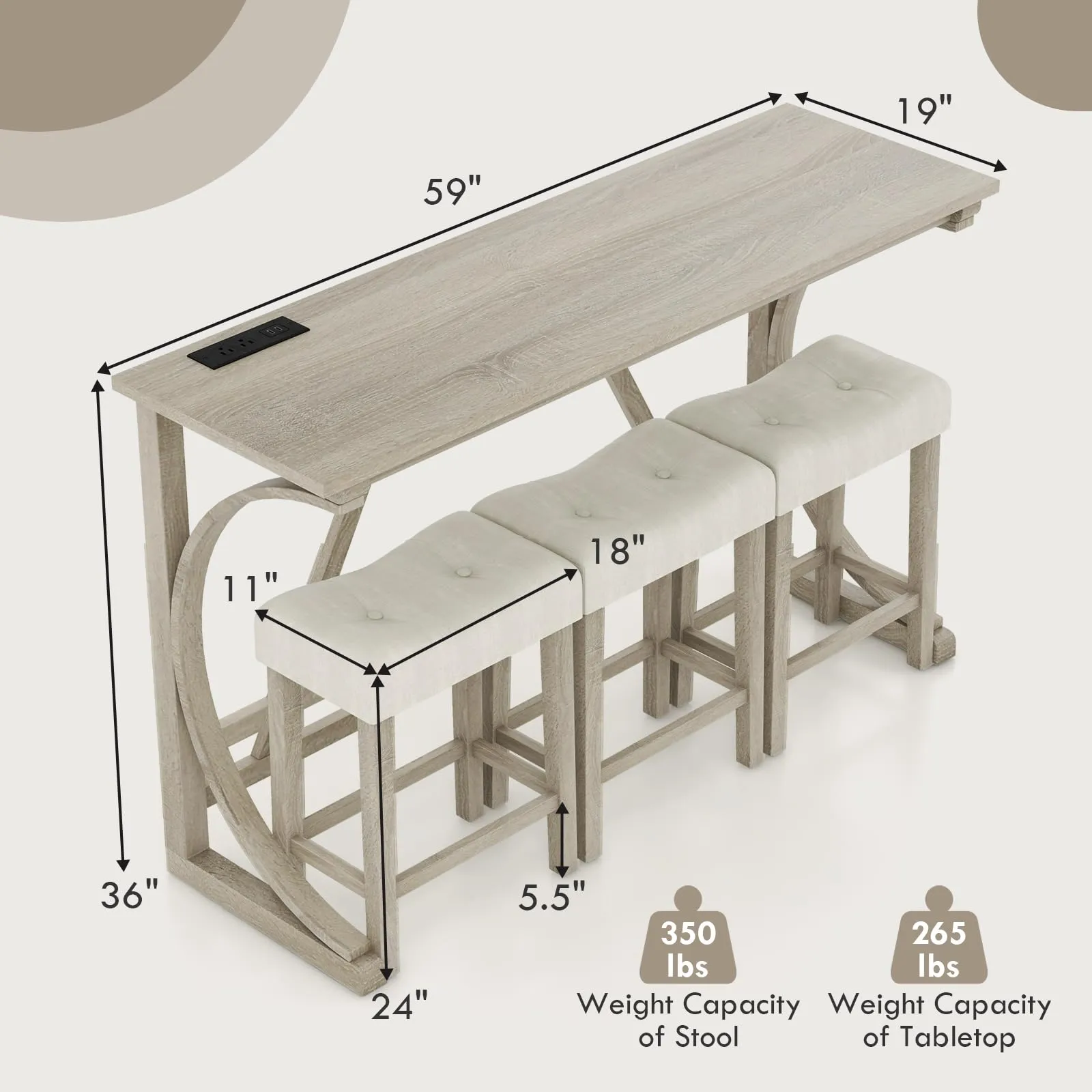 Giantex Small Dining Table Set - 4-Piece Bar Table and Chairs Set with Power Outlet