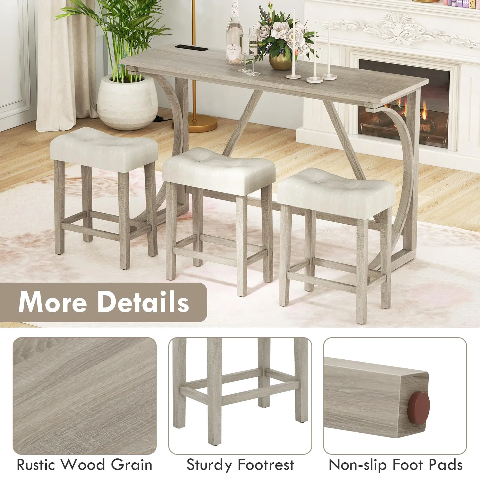 Giantex Small Dining Table Set - 4-Piece Bar Table and Chairs Set with Power Outlet
