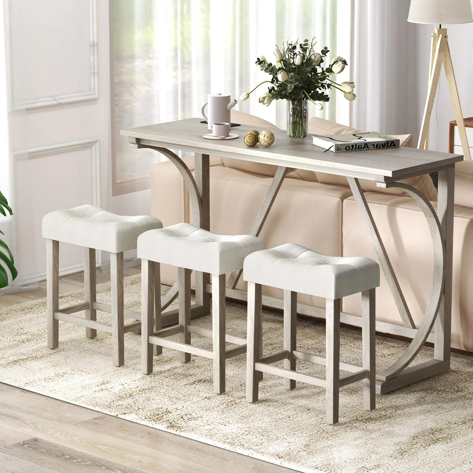 Giantex Small Dining Table Set - 4-Piece Bar Table and Chairs Set with Power Outlet