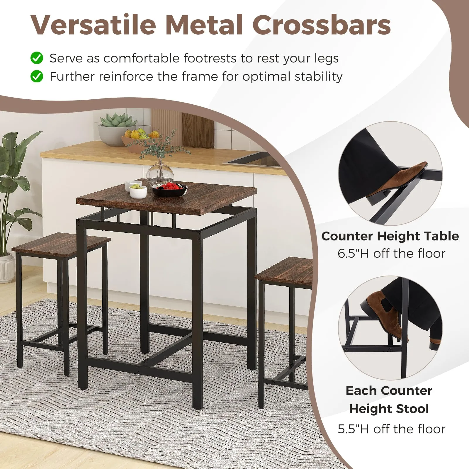 Giantex Small Dining Table Set for 2 - Counter Height Table Set with 2 Stools