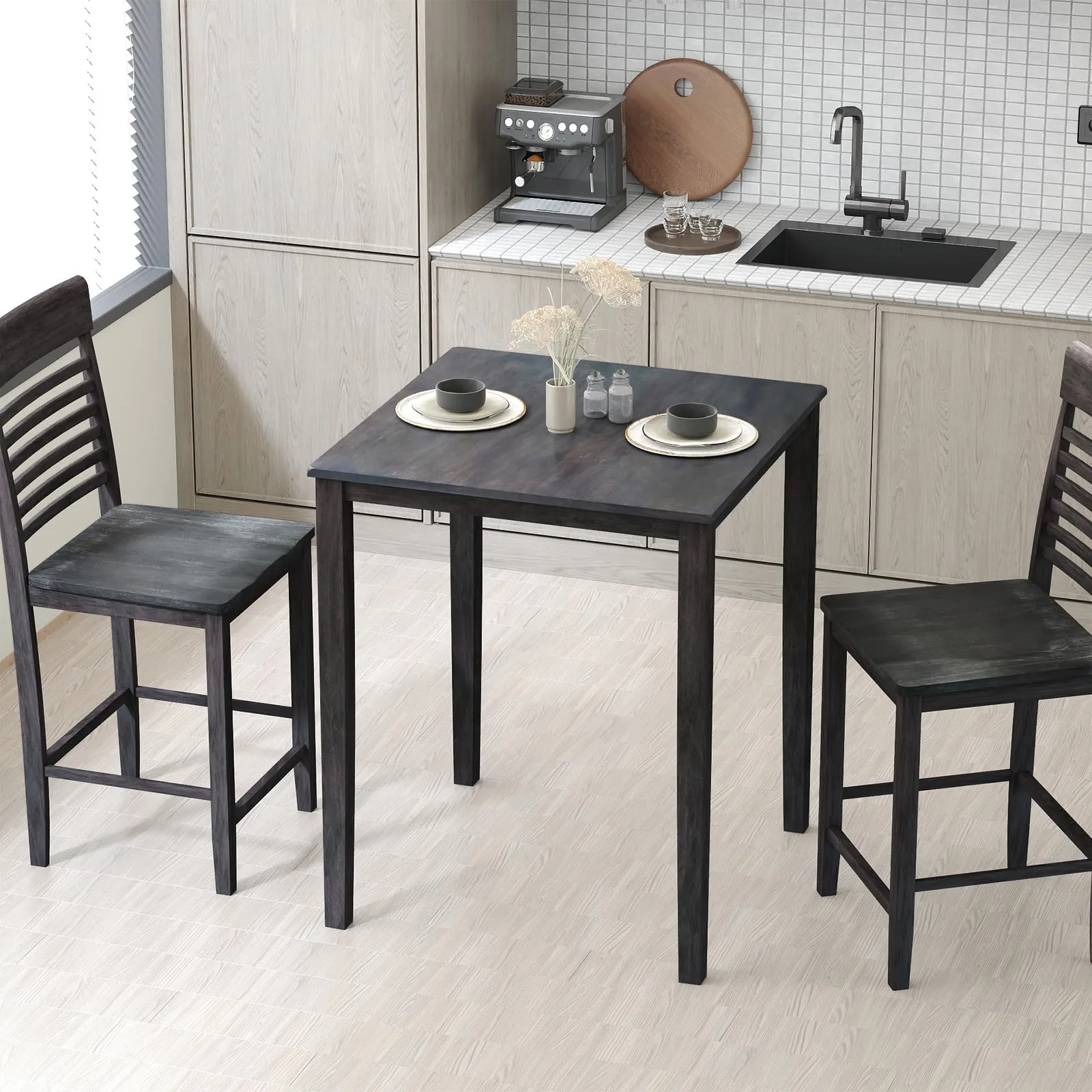 Giantex Square Dining Table with Solid Wood Frame