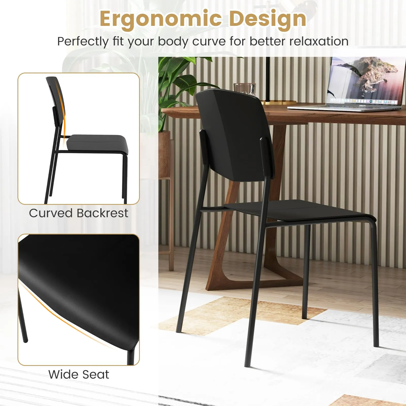 Giantex Stackable Dining Chairs Set, Modern Kitchen Chairs w/Metal Legs & Curved Back, Load up to 350 LBS