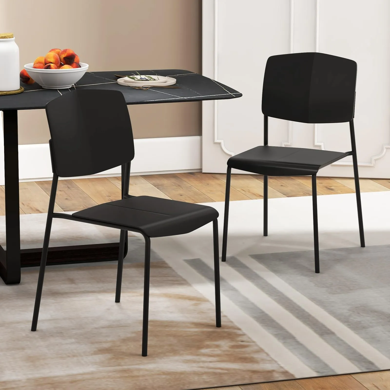 Giantex Stackable Dining Chairs Set, Modern Kitchen Chairs w/Metal Legs & Curved Back, Load up to 350 LBS