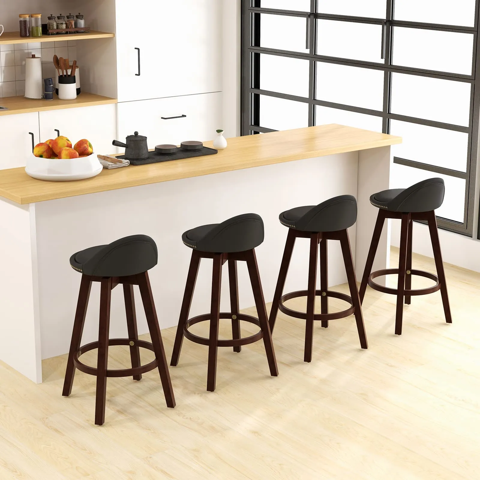Giantex Swivel Bar Stools, 34.5 in Counter Height Stools with PVC Leather Cover, Rubber Wood Legs
