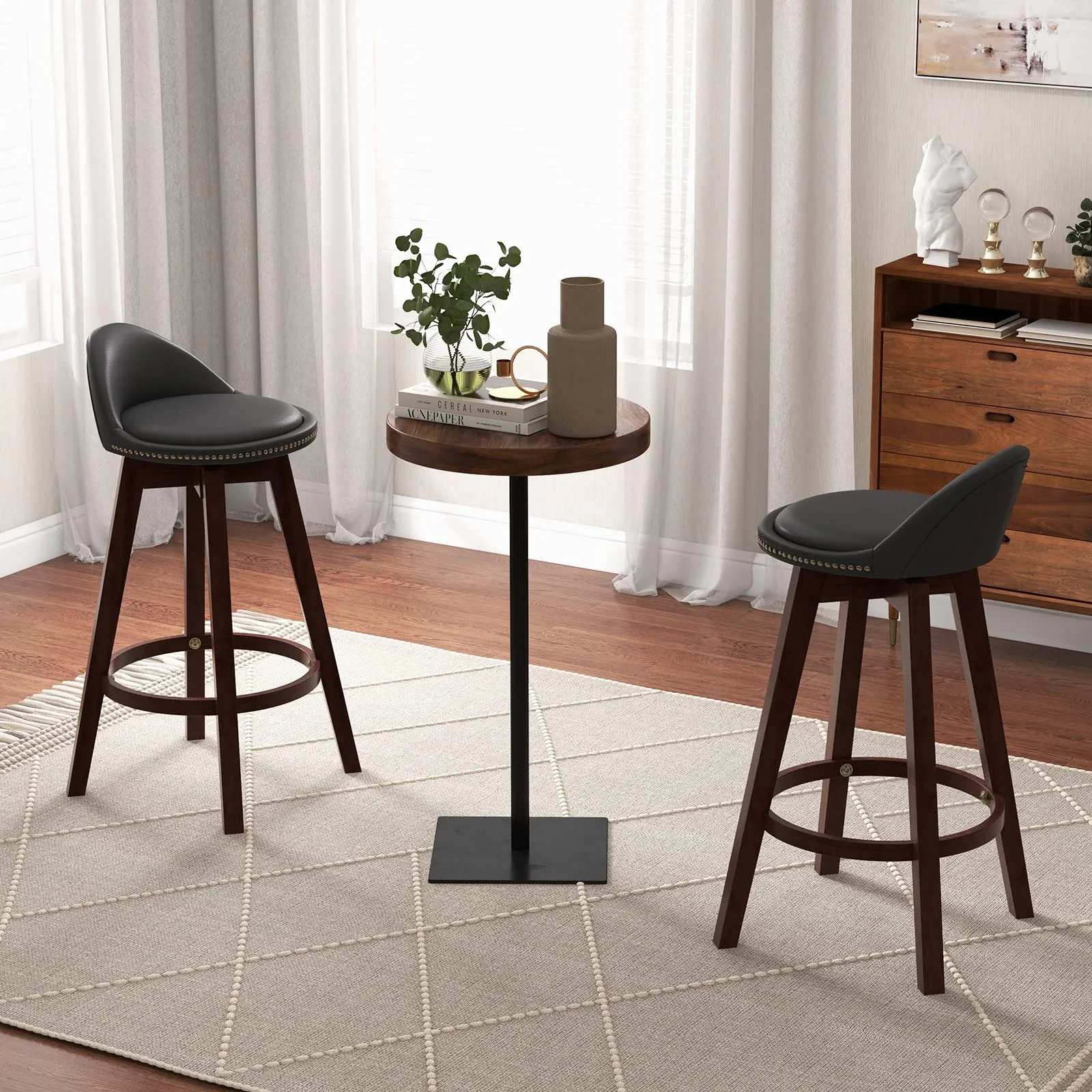 Giantex Swivel Bar Stools, 34.5 in Counter Height Stools with PVC Leather Cover, Rubber Wood Legs