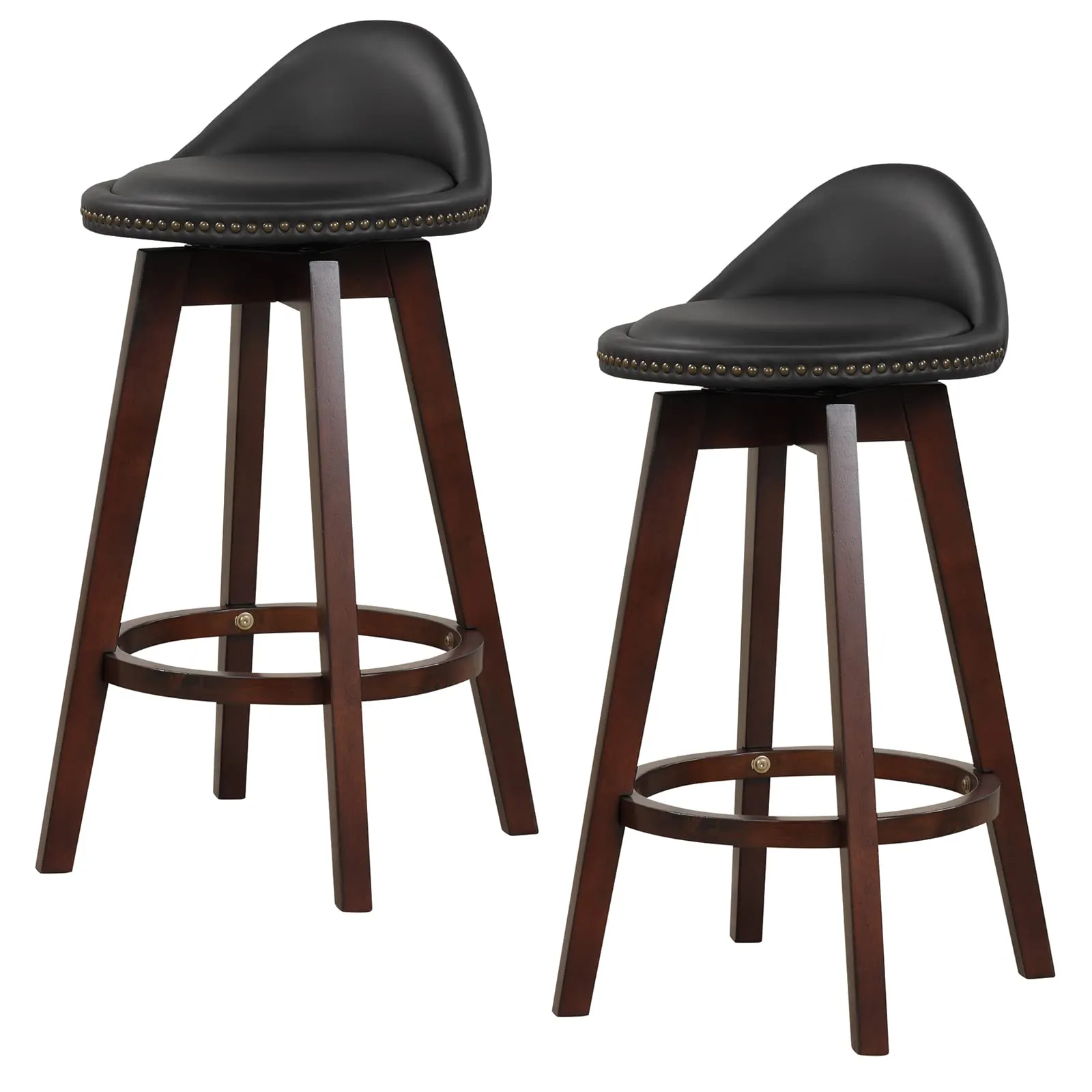 Giantex Swivel Bar Stools, 34.5 in Counter Height Stools with PVC Leather Cover, Rubber Wood Legs kitchen barstool, adjustable bar stool