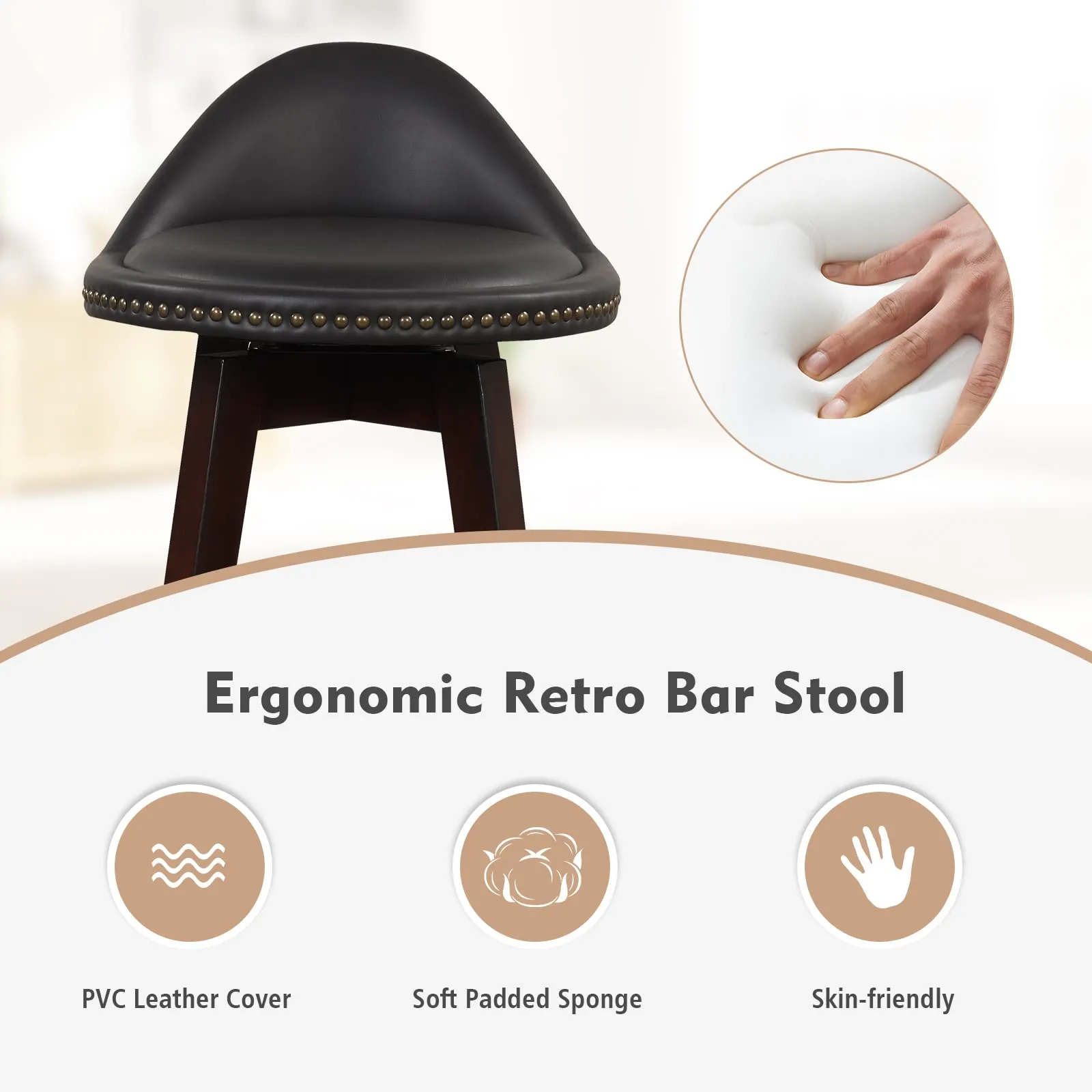 Giantex Swivel Bar Stools, 34.5 in Counter Height Stools with PVC Leather Cover, Rubber Wood Legs