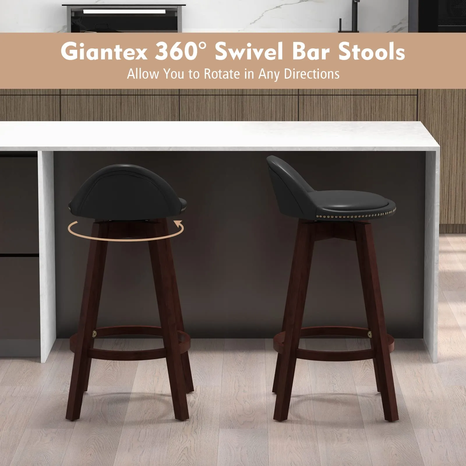 Giantex Swivel Bar Stools, 34.5 in Counter Height Stools with PVC Leather Cover, Rubber Wood Legs