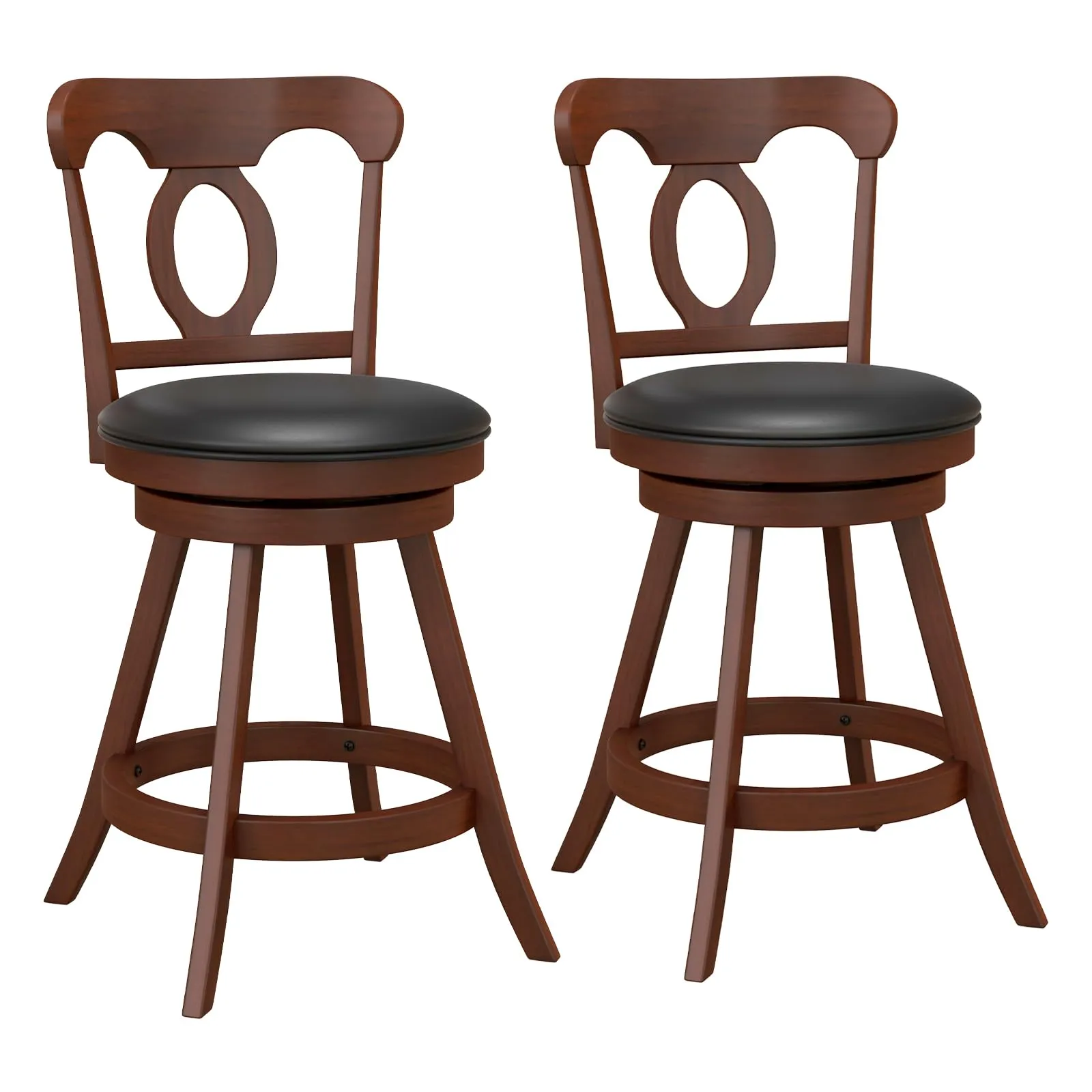 Giantex Swivel Bar Stools Set of 2, 24" Counter Height Barstools with Back, Solid Rubber Wood Frame kitchen barstool, adjustable bar stool