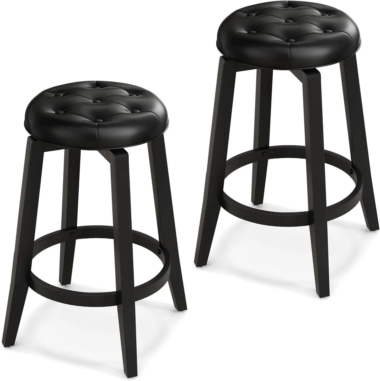 Giantex Swivel Bar Stools Set of 2, 30" Bar Height Stools w/Tufted Seat & Rubber Wood Frame