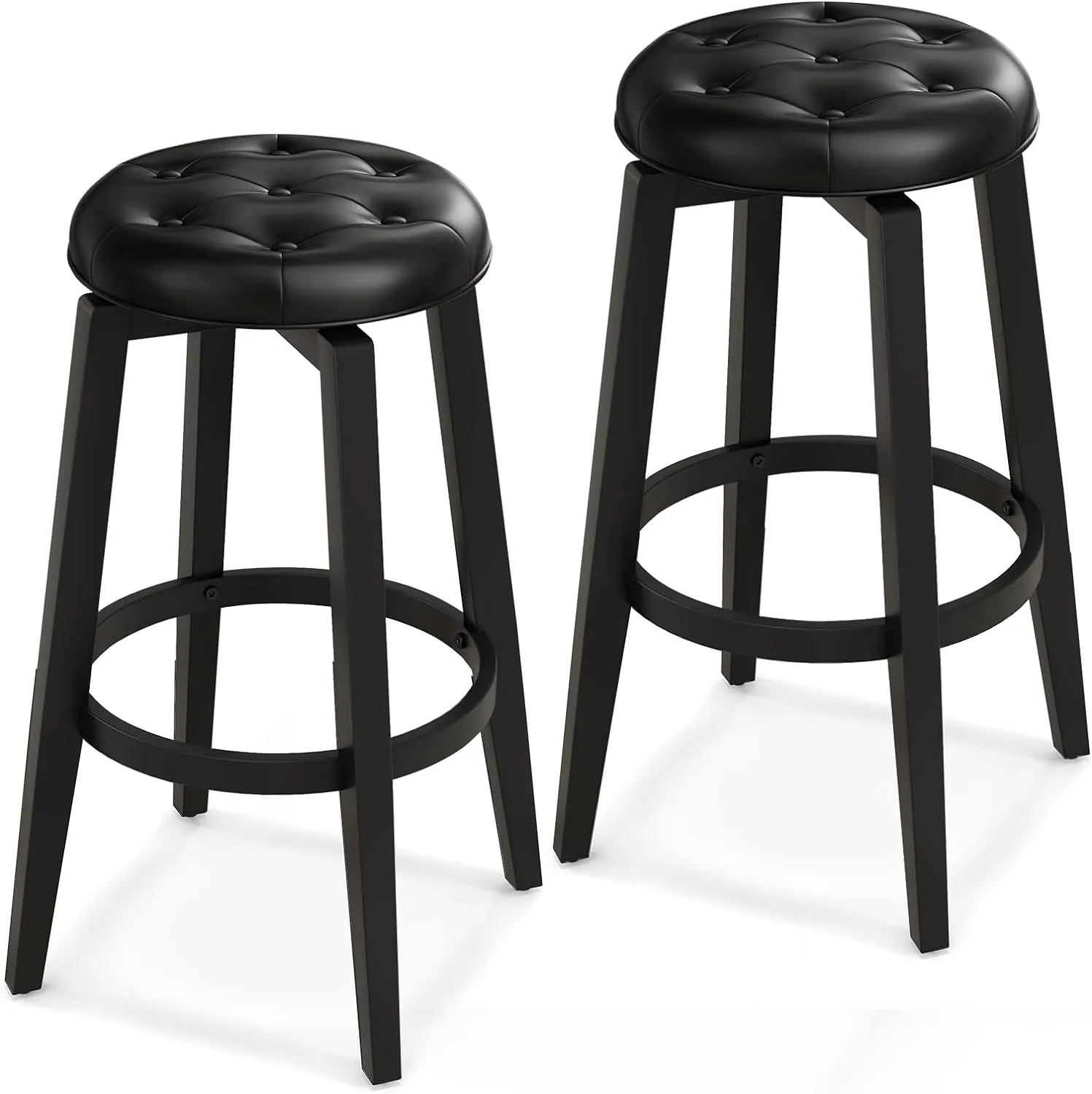 Giantex Swivel Bar Stools Set of 2, 30" Bar Height Stools w/Tufted Seat & Rubber Wood Frame