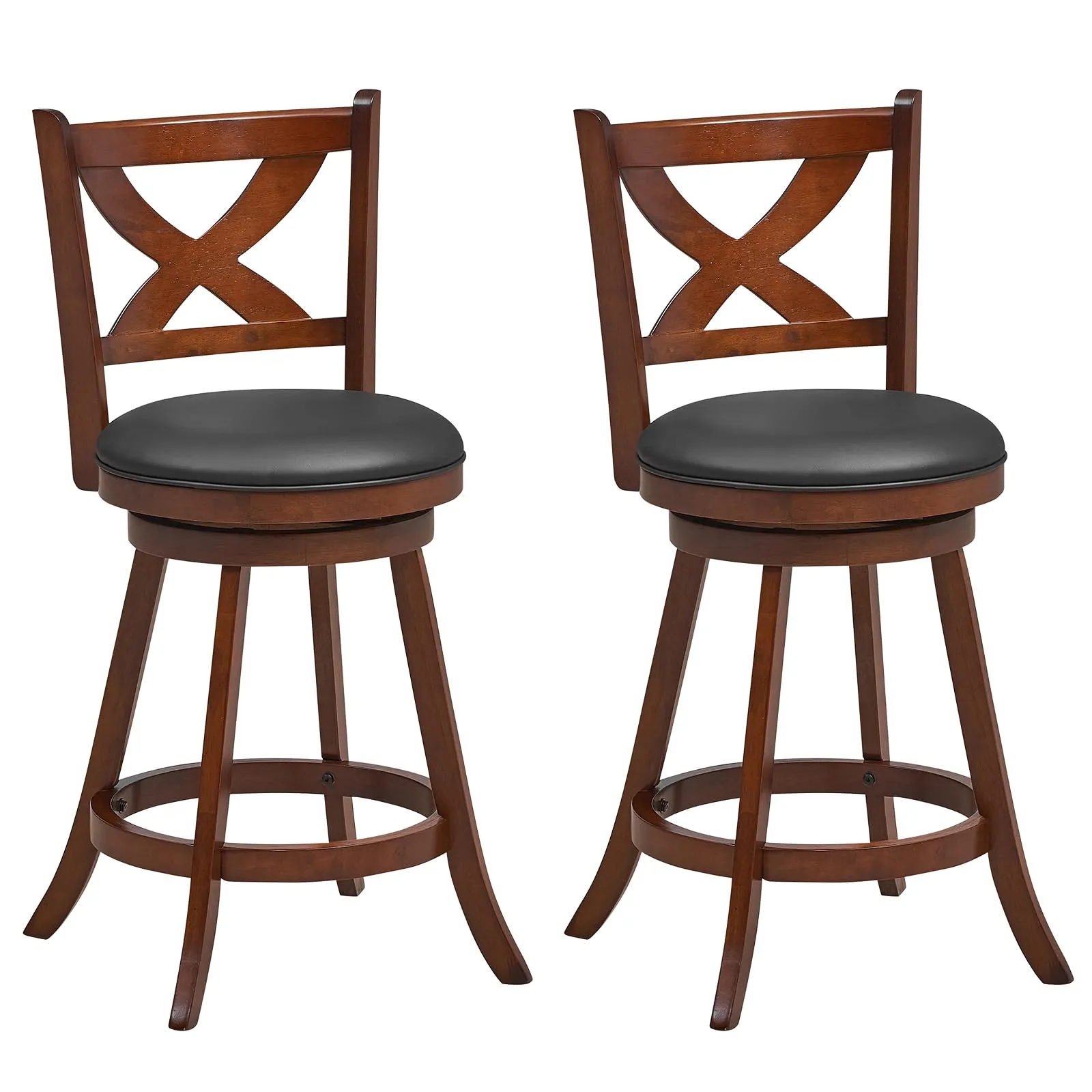 Giantex Swivel Bar Stools Set of 2, Farmhouse Wooden Barstools with Back kitchen barstool, adjustable bar stool