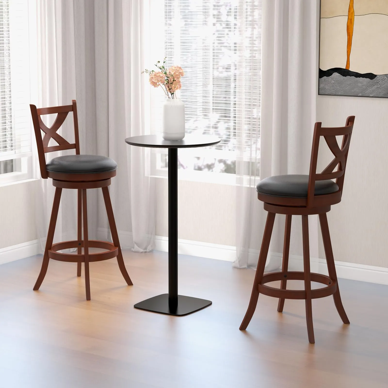 Giantex Swivel Bar Stools Set of 2, Farmhouse Wooden Barstools with Back