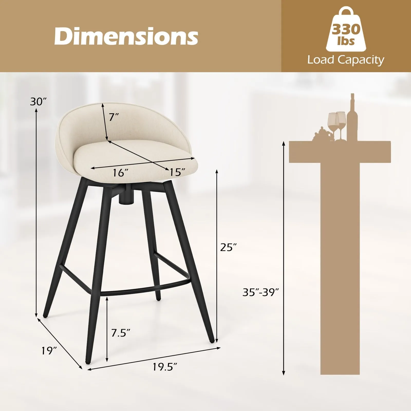 Giantex Swivel Bar Stools Set of 2/4 25" Counter Height Bar Chairs