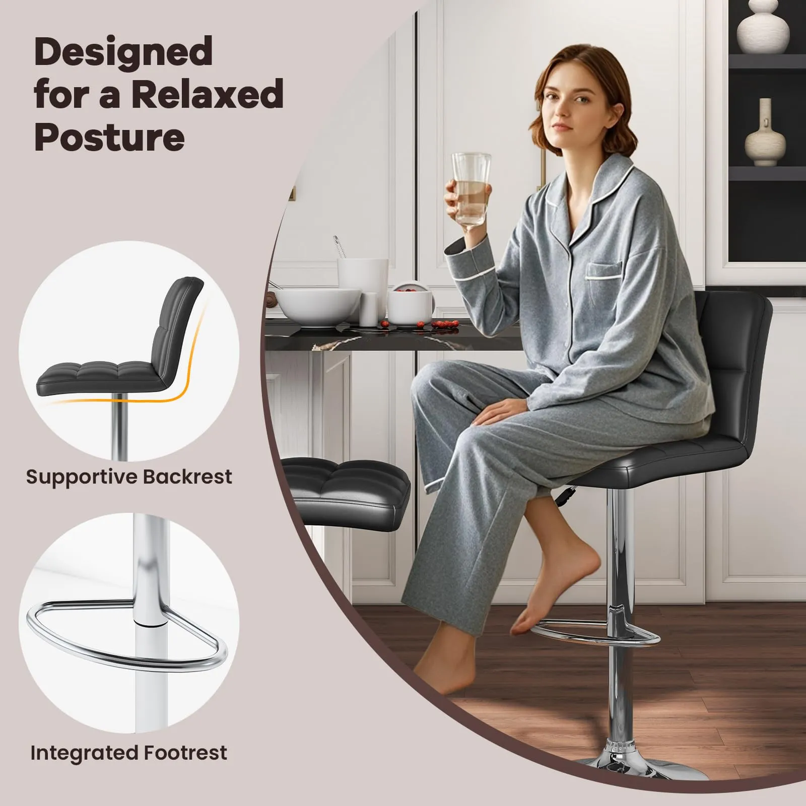 Giantex Swivel Bar Stools Set of 2/4, Upholstered Counter Height Bar Chairs with Back