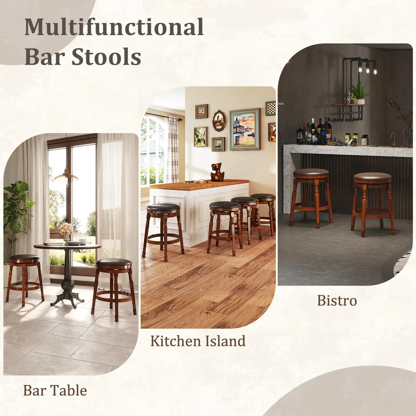 Giantex Swivel Bar Stools Set with Faux Leather Padded Seat
