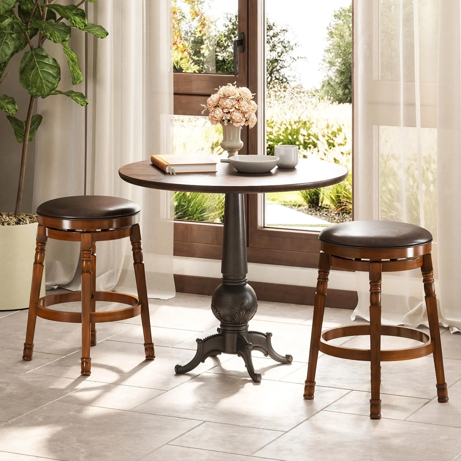Giantex Swivel Bar Stools Set with Faux Leather Padded Seat