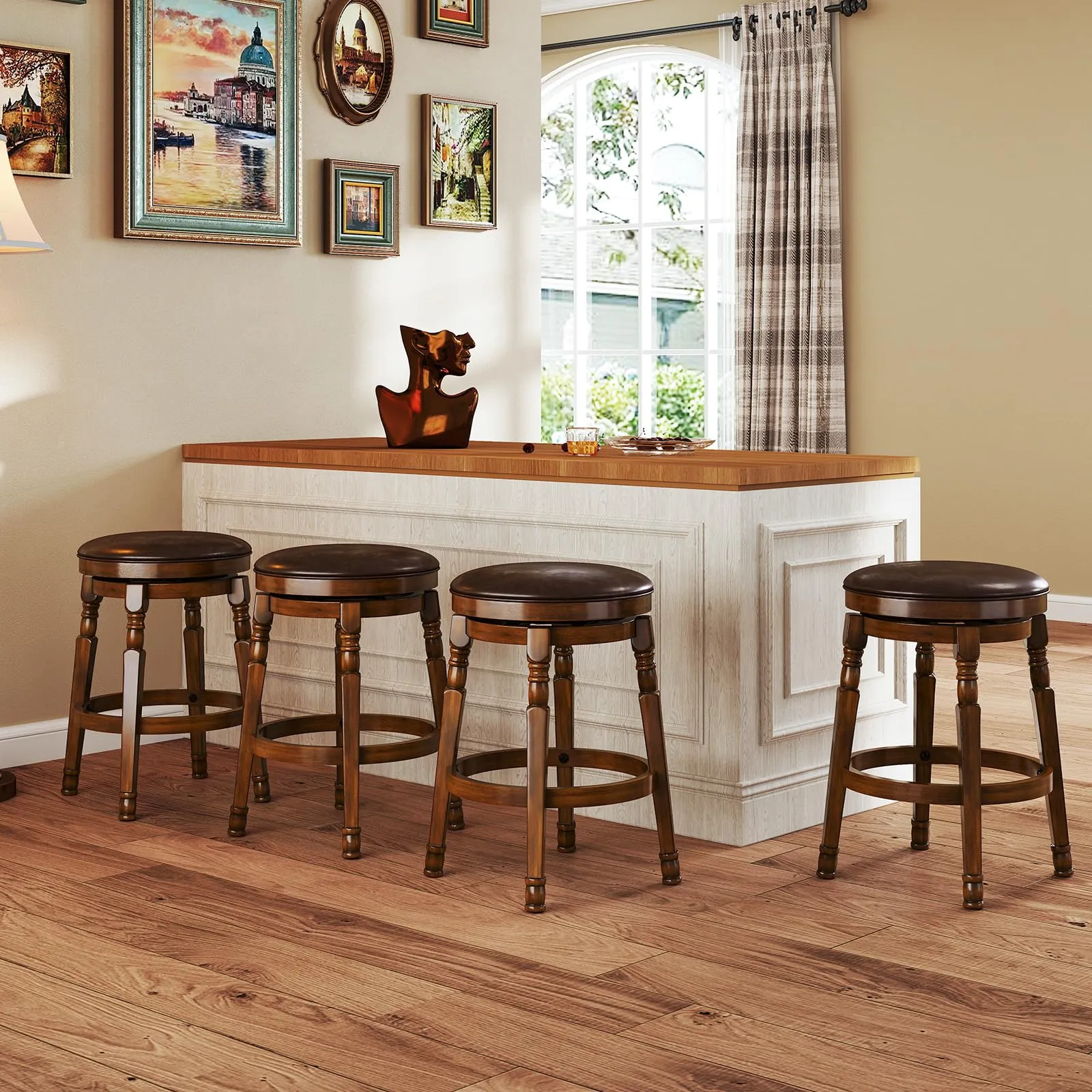 Giantex Swivel Bar Stools Set with Faux Leather Padded Seat