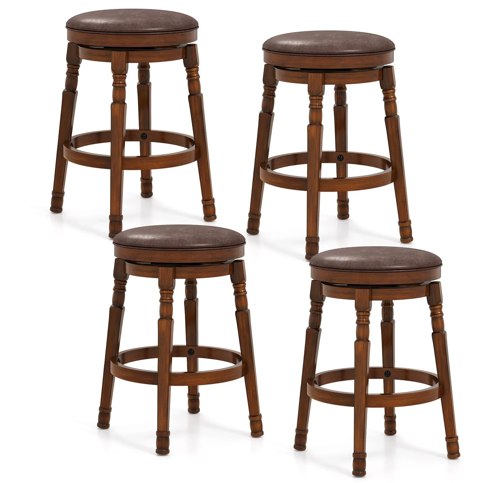Giantex Swivel Bar Stools Set with Faux Leather Padded Seat