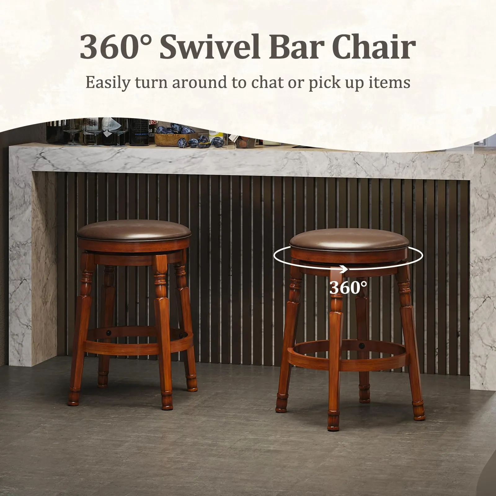 Giantex Swivel Bar Stools Set with Faux Leather Padded Seat