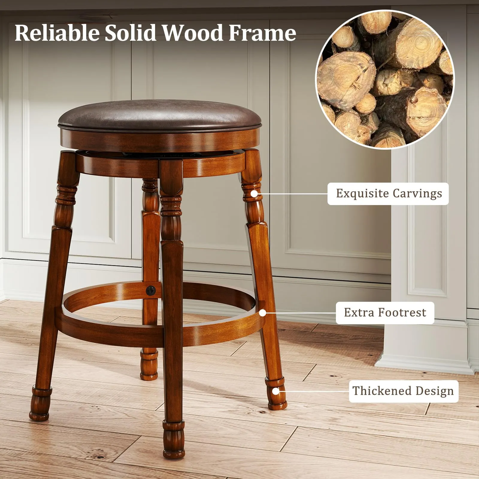 Giantex Swivel Bar Stools Set with Faux Leather Padded Seat