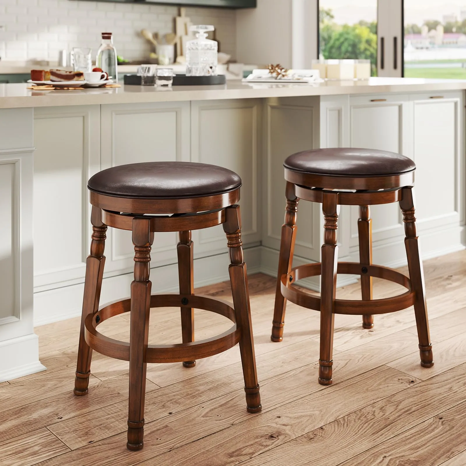 Giantex Swivel Bar Stools Set with Faux Leather Padded Seat