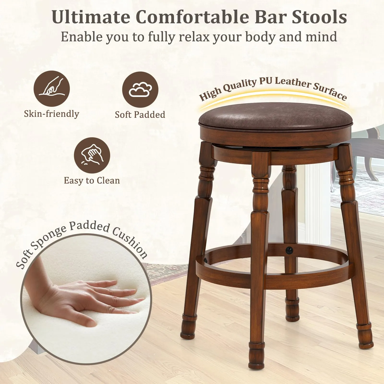 Giantex Swivel Bar Stools Set with Faux Leather Padded Seat