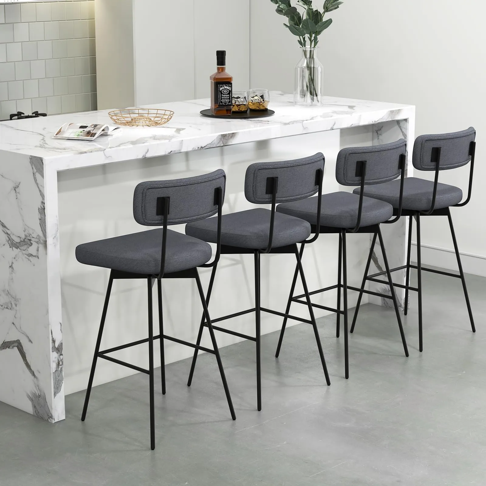 Giantex Swivel Bar Stools,  Upholstered Bar Height Bar Chairs w/Padded Seat & Backrest