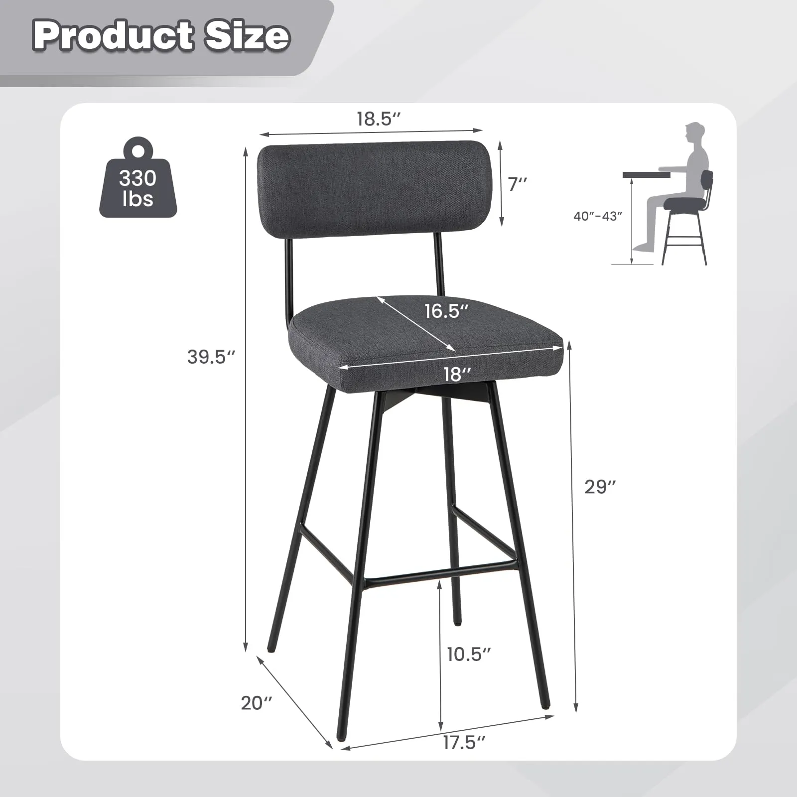 Giantex Swivel Bar Stools,  Upholstered Bar Height Bar Chairs w/Padded Seat & Backrest