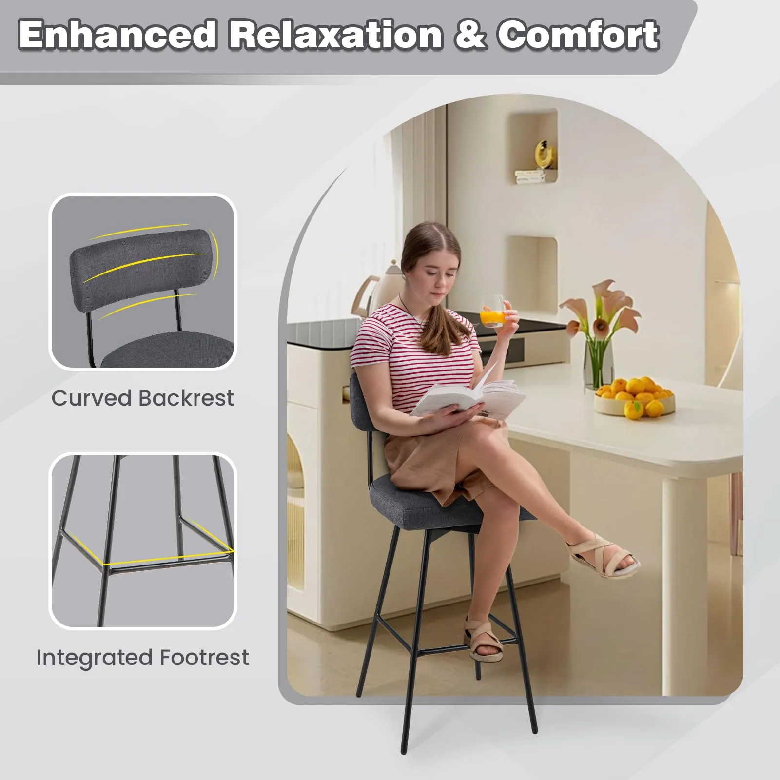 Giantex Swivel Bar Stools,  Upholstered Bar Height Bar Chairs w/Padded Seat & Backrest