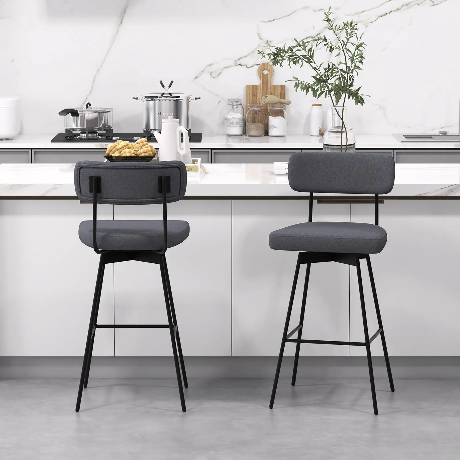 Giantex Swivel Bar Stools,  Upholstered Bar Height Bar Chairs w/Padded Seat & Backrest