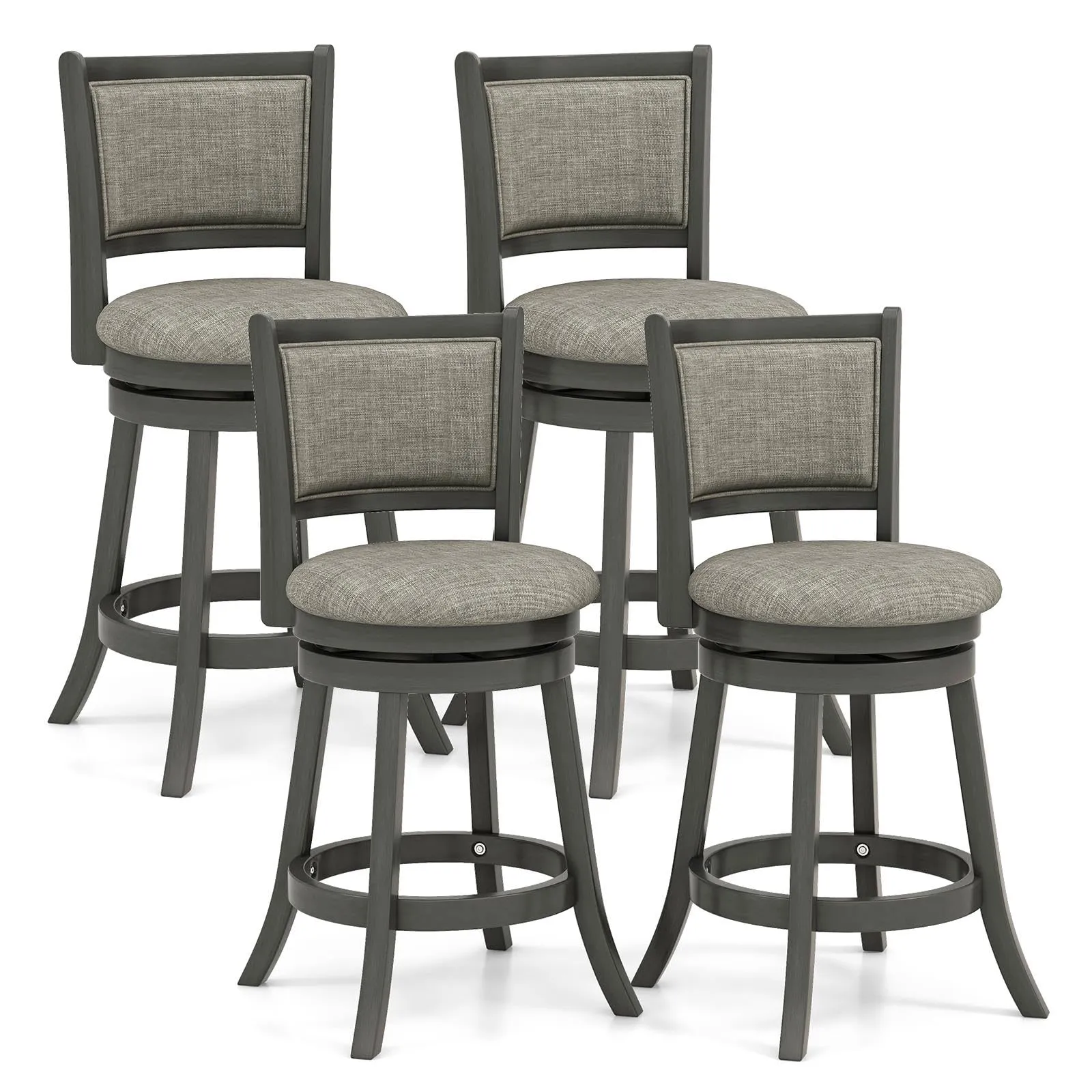 Giantex Swivel Counter Height Bar Stools Set of2/ 4, Upholstered Vintage Barstools w/Back