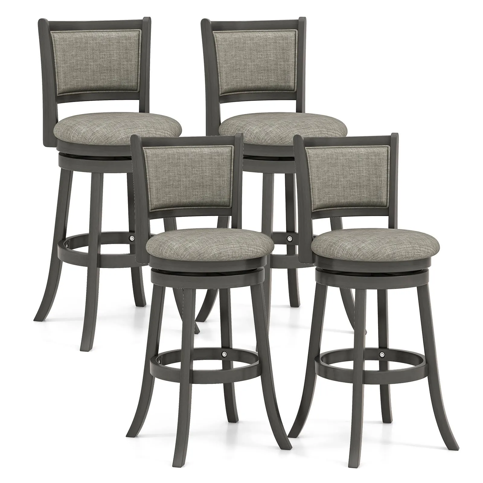 Giantex Swivel Counter Height Bar Stools Set of2/ 4, Upholstered Vintage Barstools w/Back