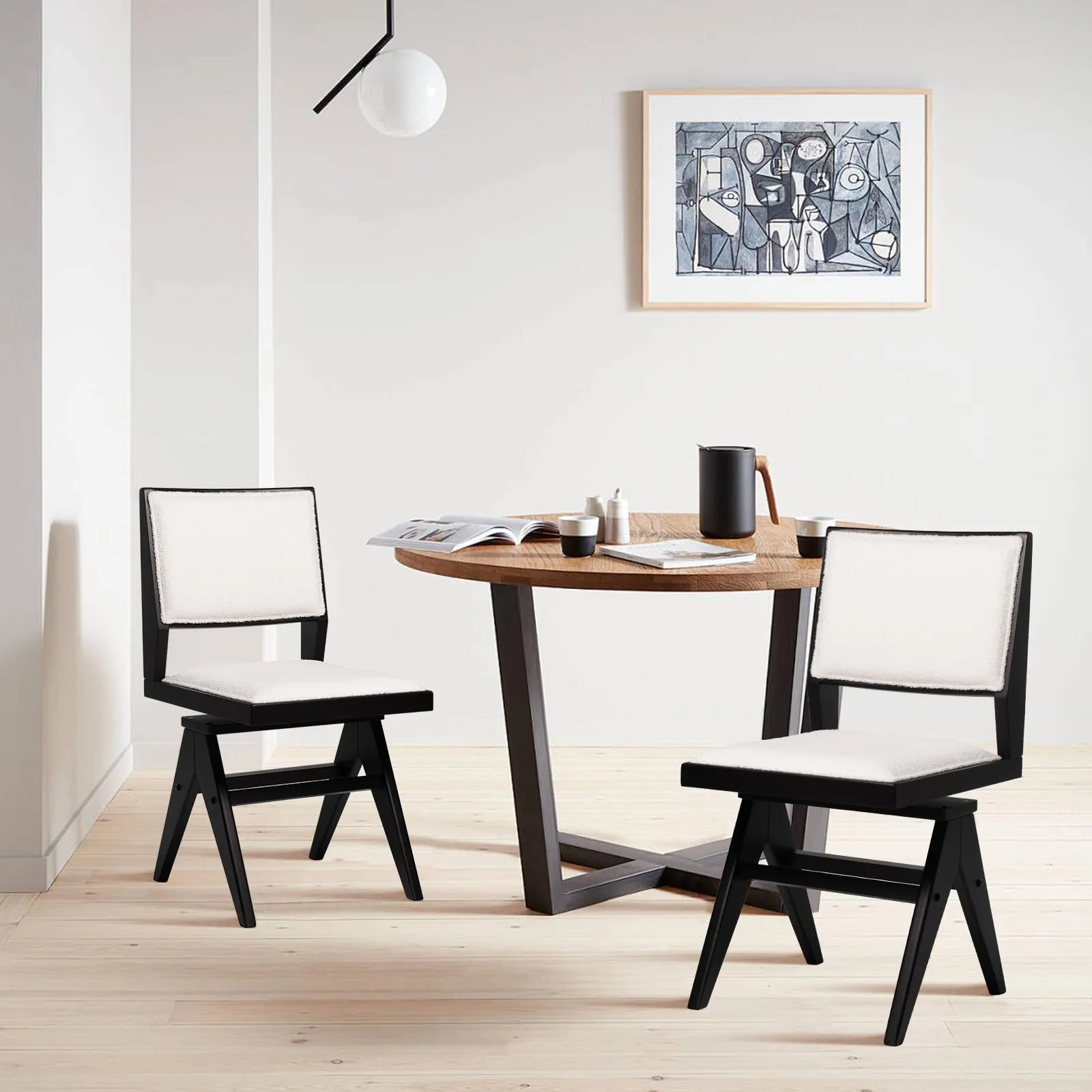 Giantex Swivel Dining Chairs Set of 2/4, Faux Sherpa Kitchen Chairs w/Rubber Wood Frame