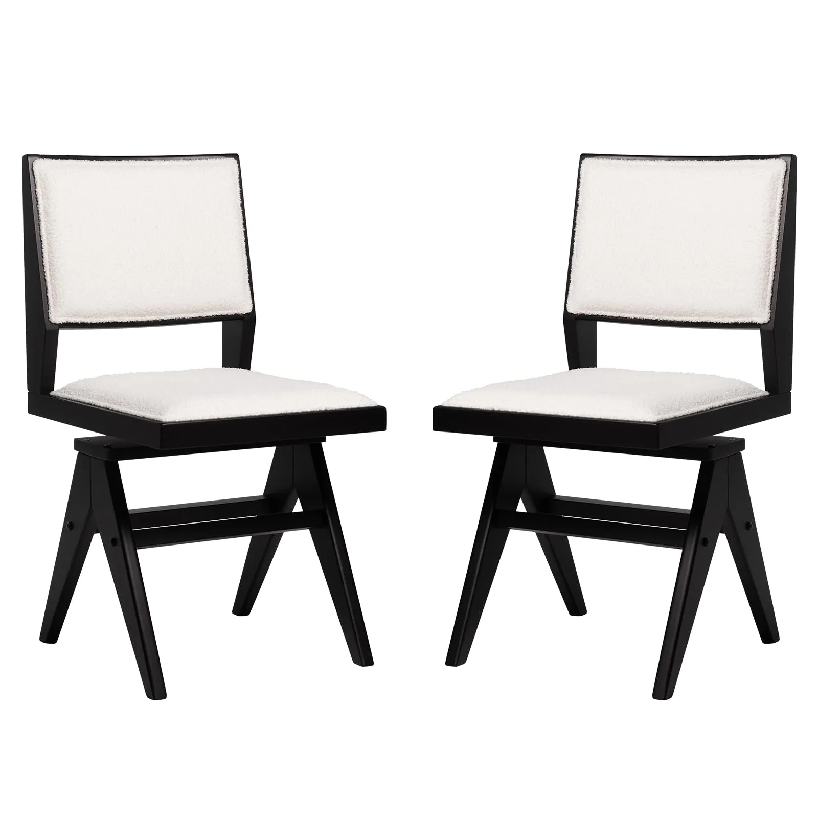 Giantex Swivel Dining Chairs Set of 2/4, Faux Sherpa Kitchen Chairs w/Rubber Wood Frame set of dining chairs, wooden chairs