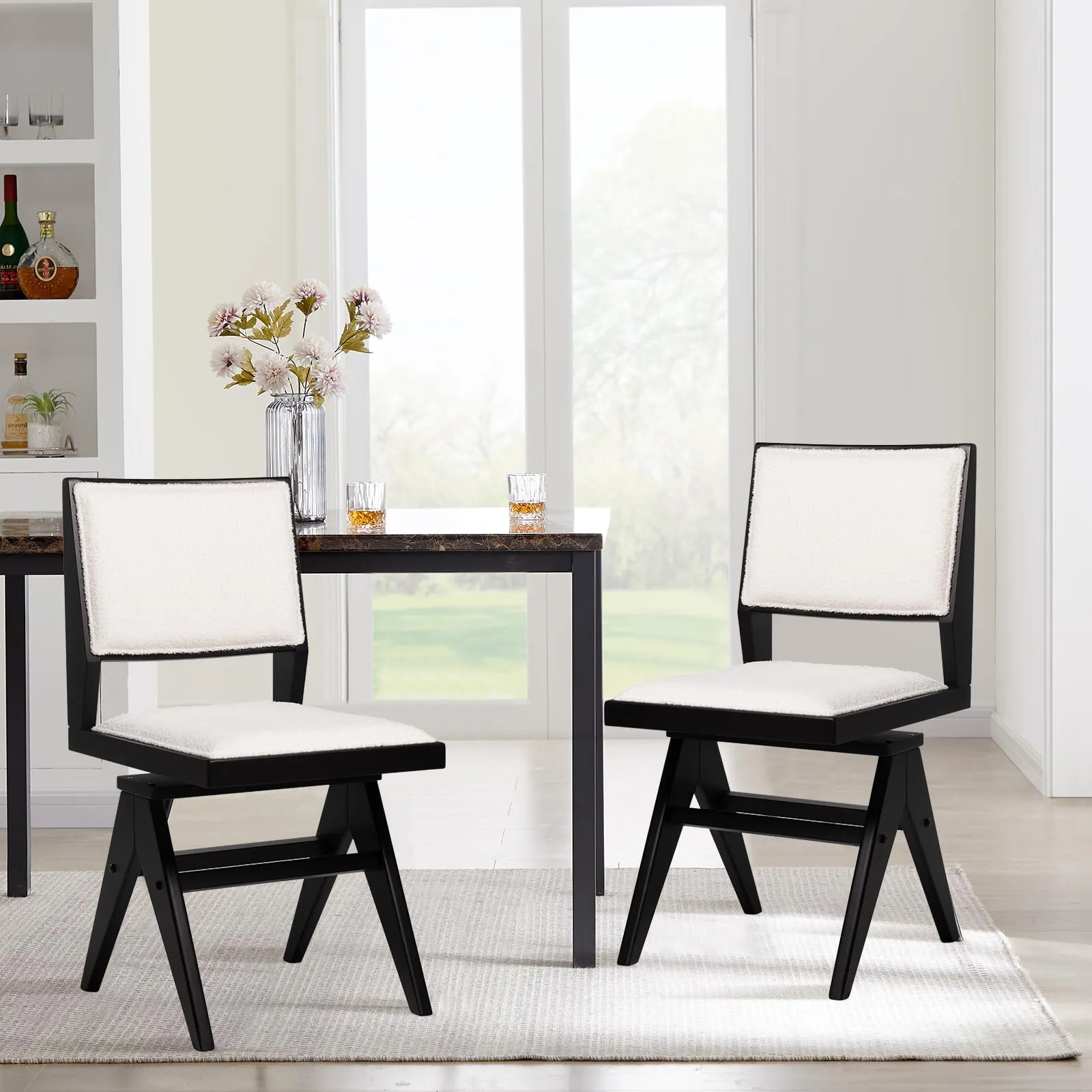 Giantex Swivel Dining Chairs Set of 2/4, Faux Sherpa Kitchen Chairs w/Rubber Wood Frame