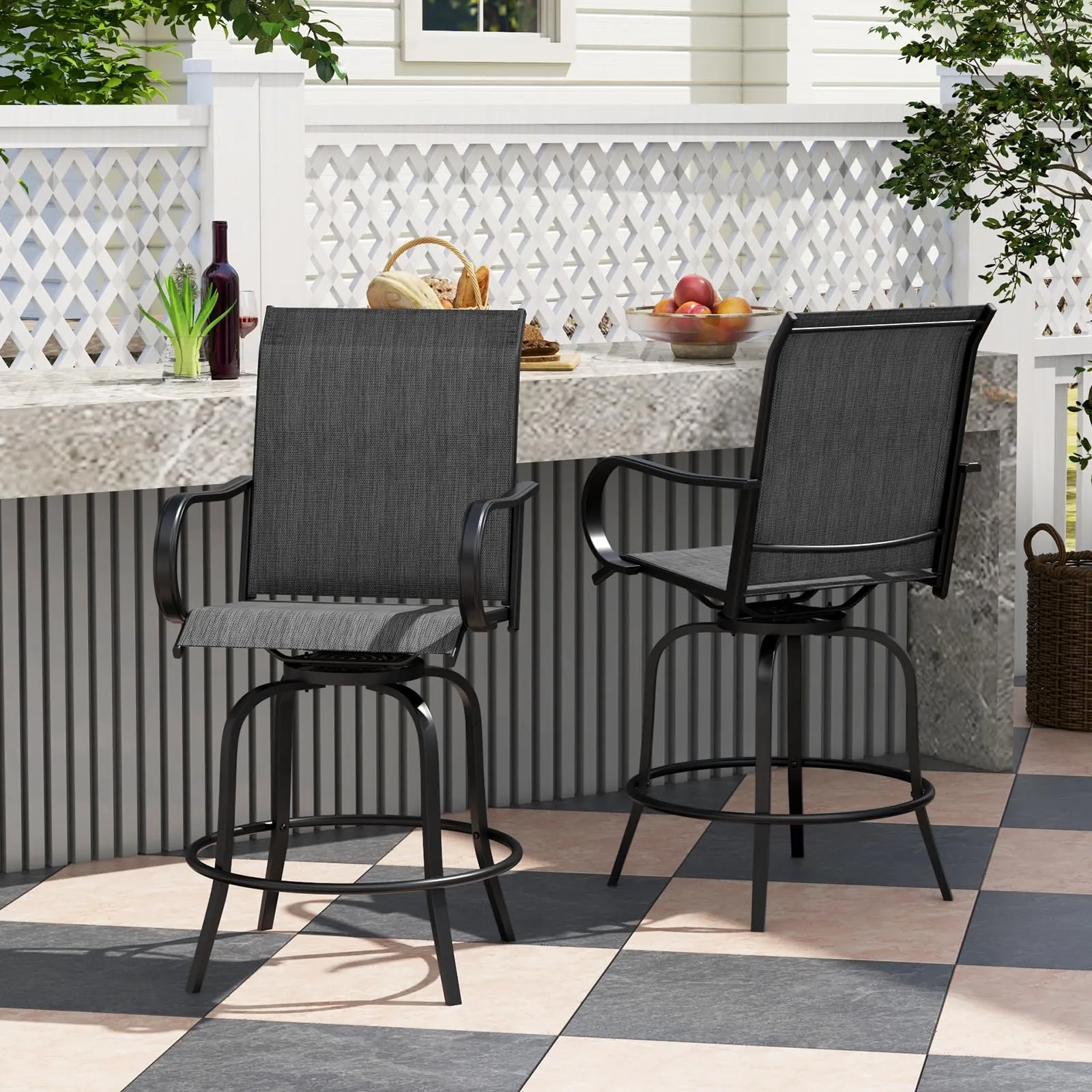Giantex Swivel Outdoor Bar Stools, All-Weather Bar Height Patio Chairs