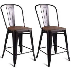 Giantex Tolix Style Dining Stools with Wood Seat and Backrest, Industrial Metal Counter Height Stool set of dining chairs, wooden chairs