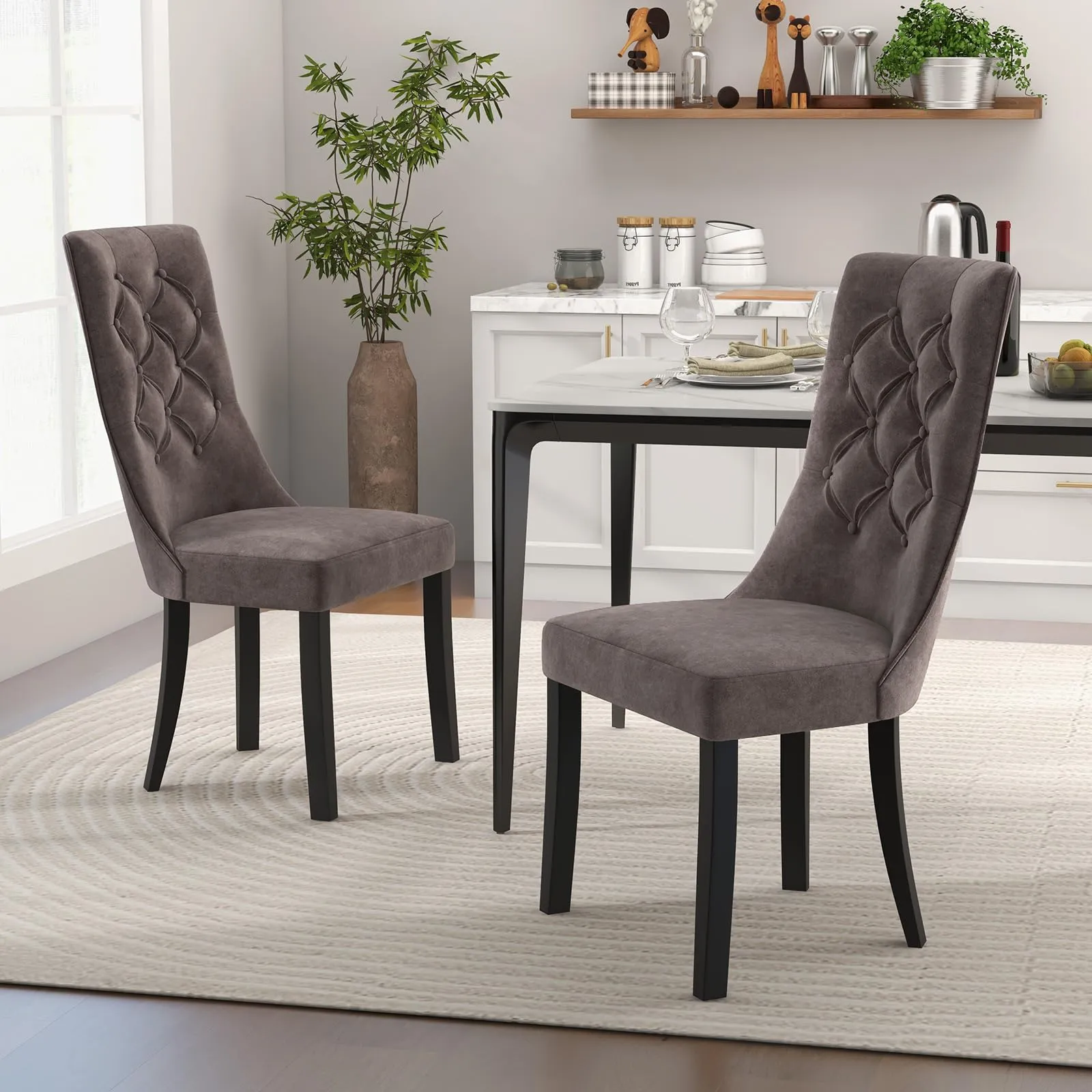 Giantex Tufted Dining Chairs, Upholstered Kitchen Chairs w/High Backrest, Rubber Wood Legs