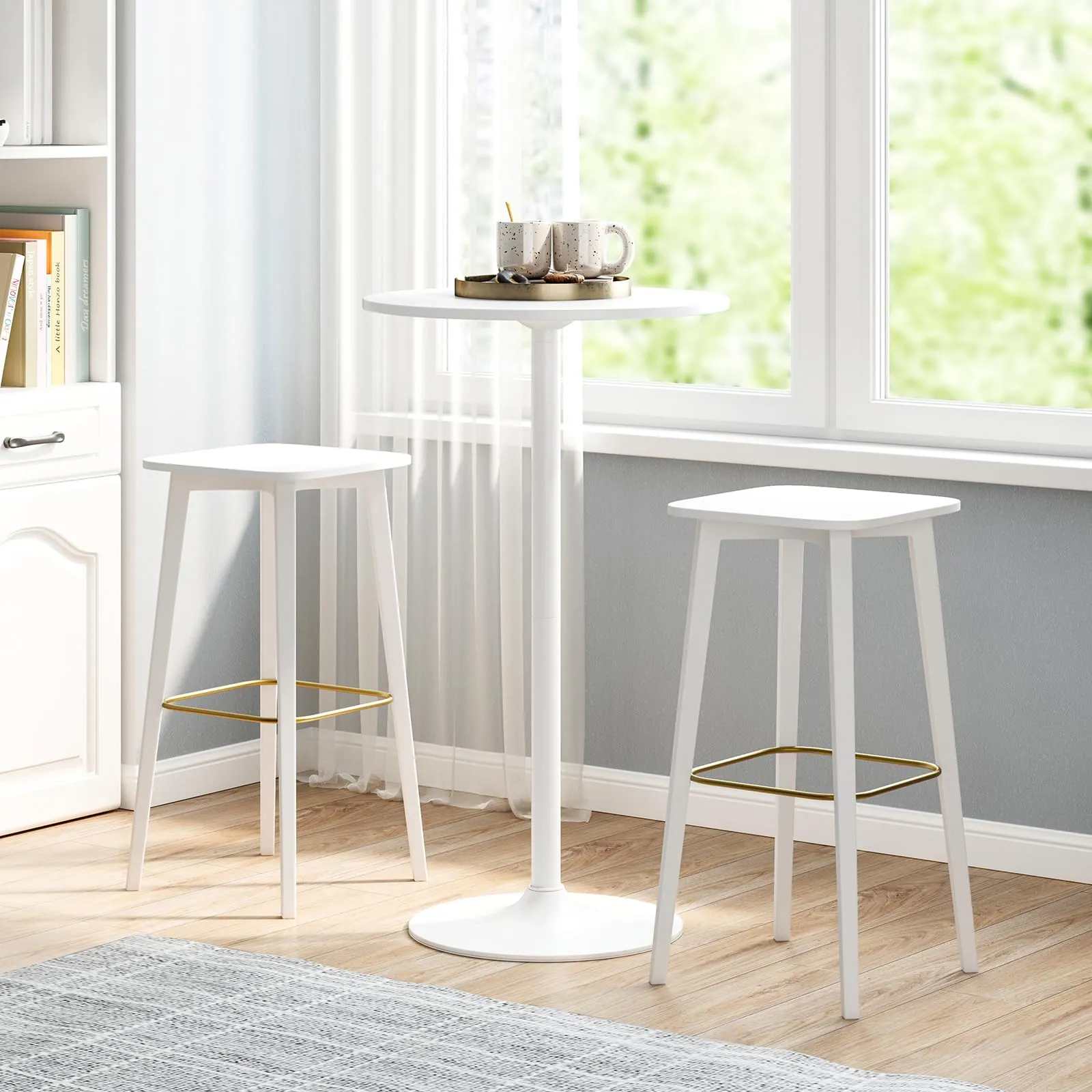 Giantex Two-in-one Bar Table with Detachable Pole, Metal Base, 24" Round Top, 40"/22" Two Convertible Height