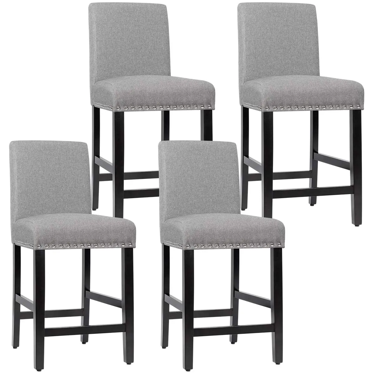 Giantex Upholstered Counter Height Bar Stools w/ Rubber Wood Legs, Breathable Linen Fabric kitchen barstool, adjustable bar stool