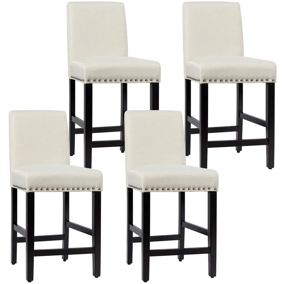 Giantex Upholstered Counter Height Bar Stools w/ Rubber Wood Legs, Breathable Linen Fabric