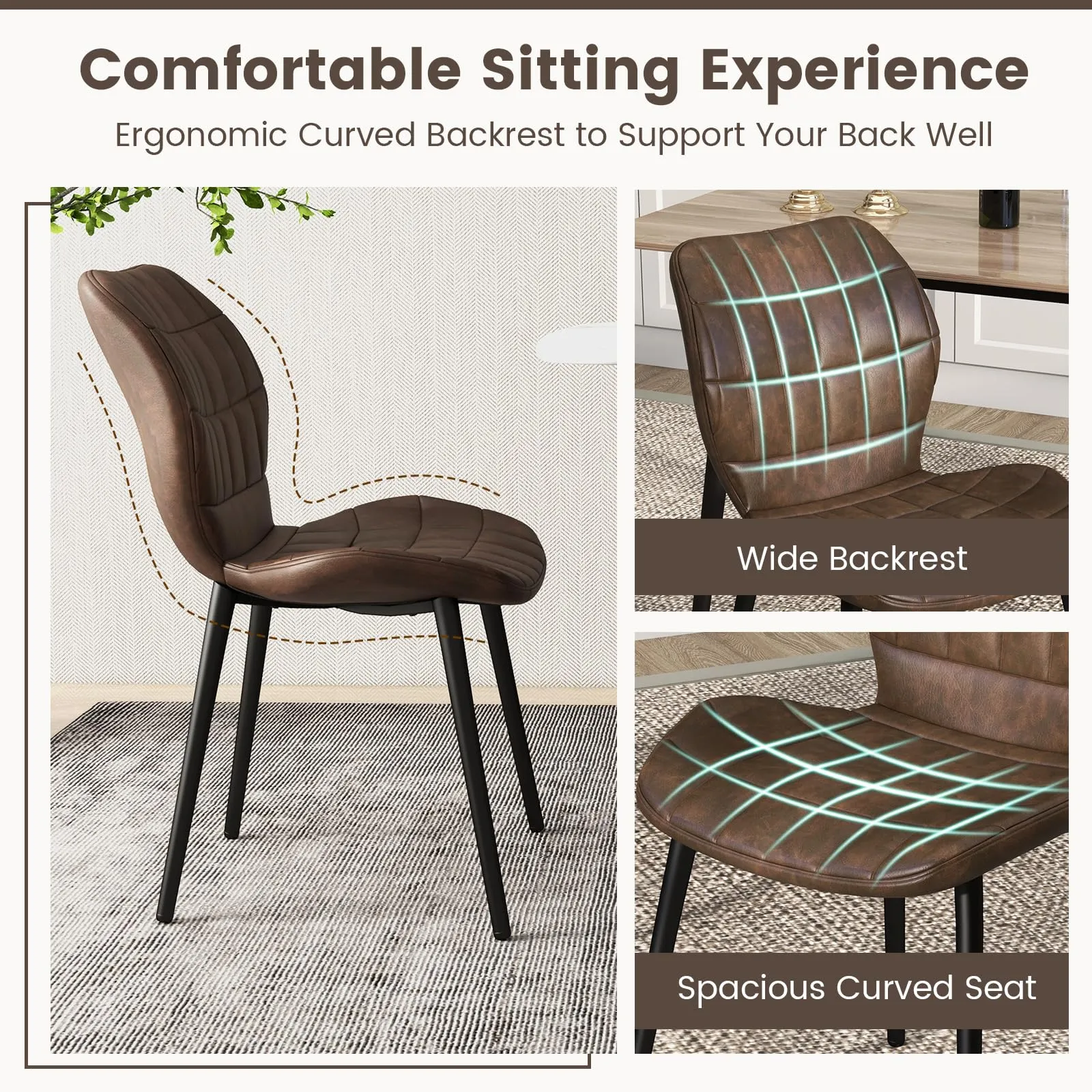 Giantex Upholstered Dining Chairs, Mid Century Retro Kitchen Chairs w/Padded Back & Seat