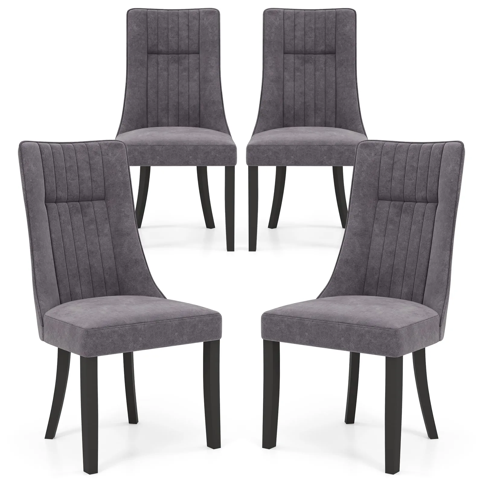 Giantex Upholstered Dining Chairs Set, Channel Tufted Kitchen Chairs w/High Backrest set of dining chairs, wooden chairs