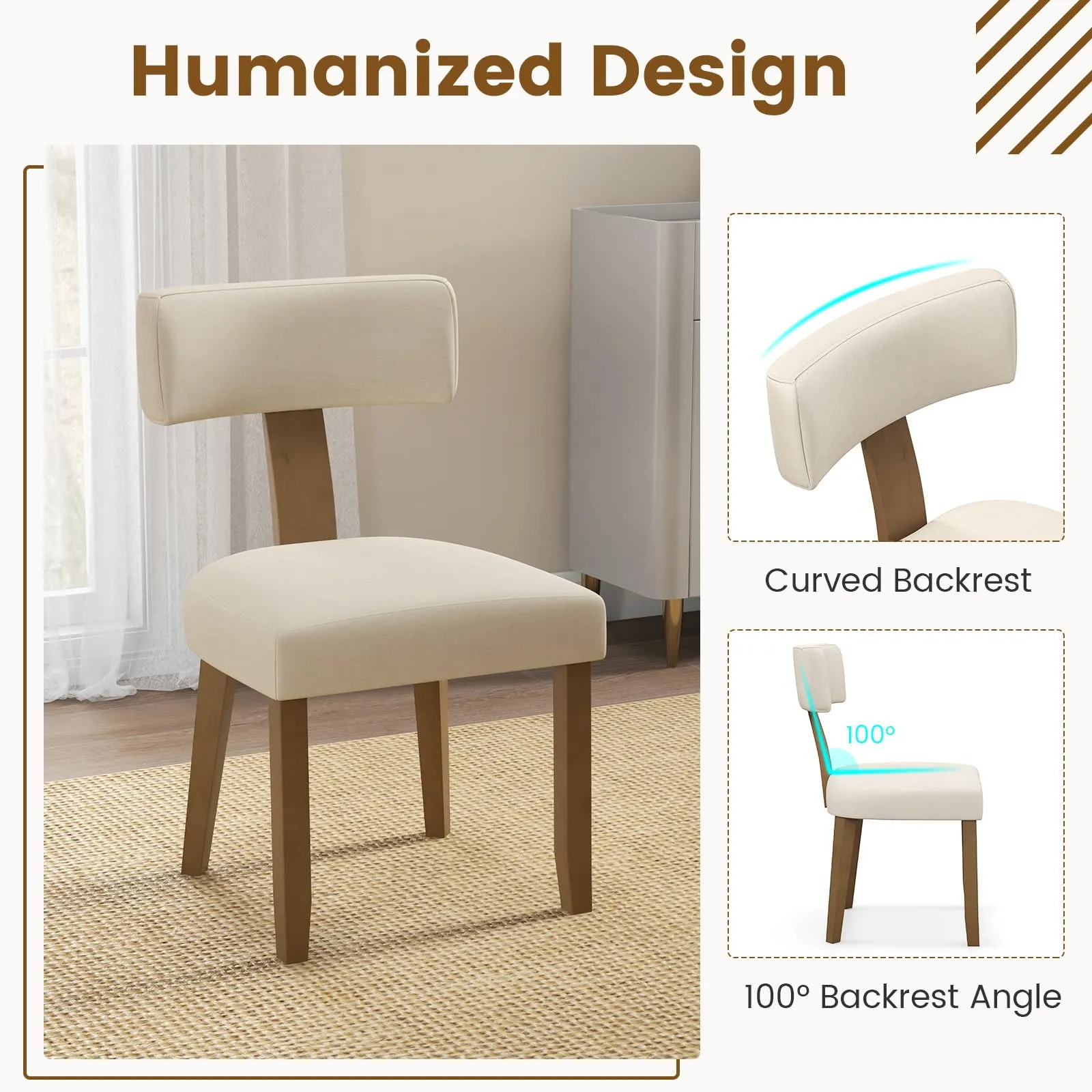 Giantex Upholstered Dining Chairs Set, Mid Century Modern Kitchen Chairs w/Curved Backrest & Rubber Wood Legs