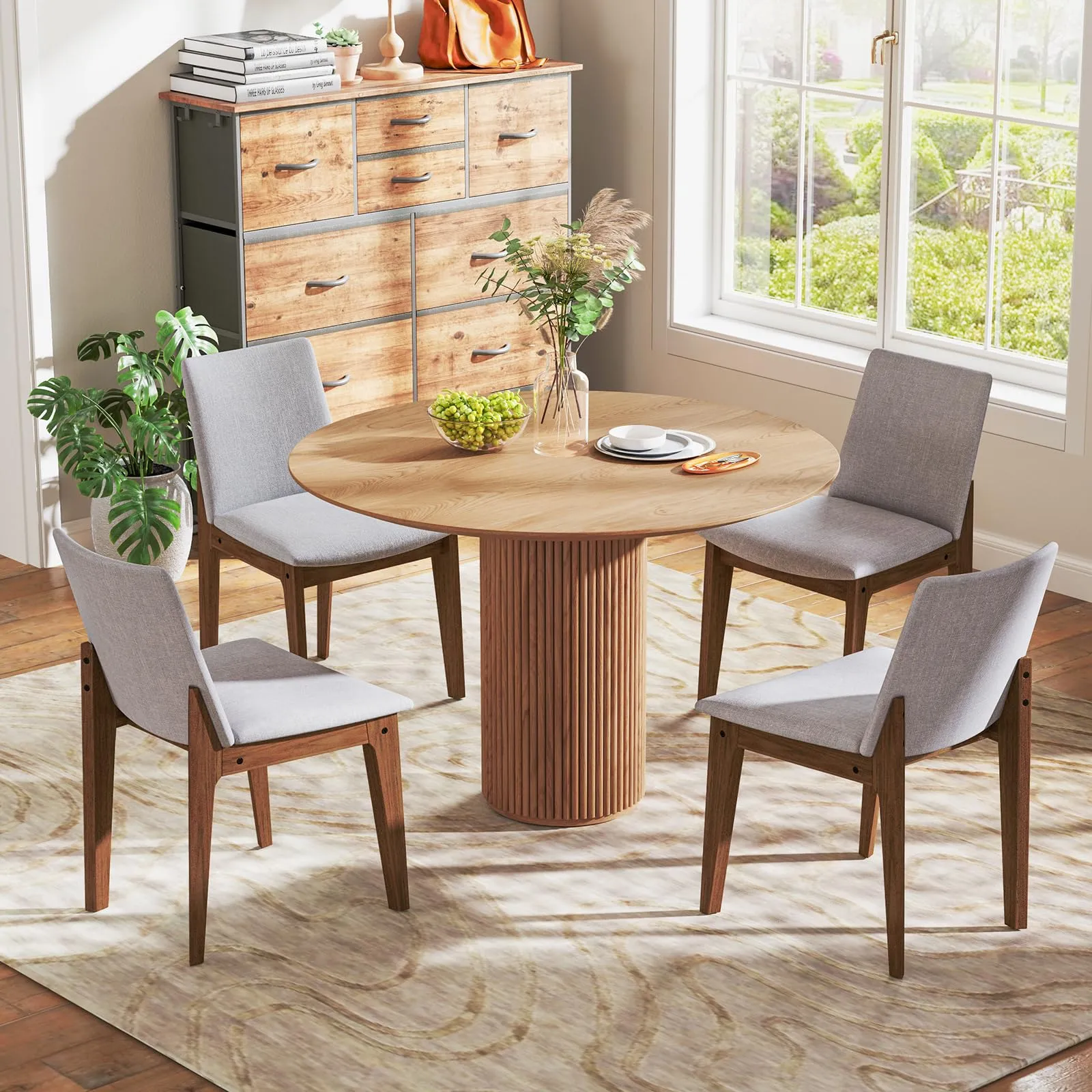Giantex Upholstered Dining Chairs Set of 2/4, Linen Fabric Wooden Kitchen Chairs w/Rubber Wood Frame