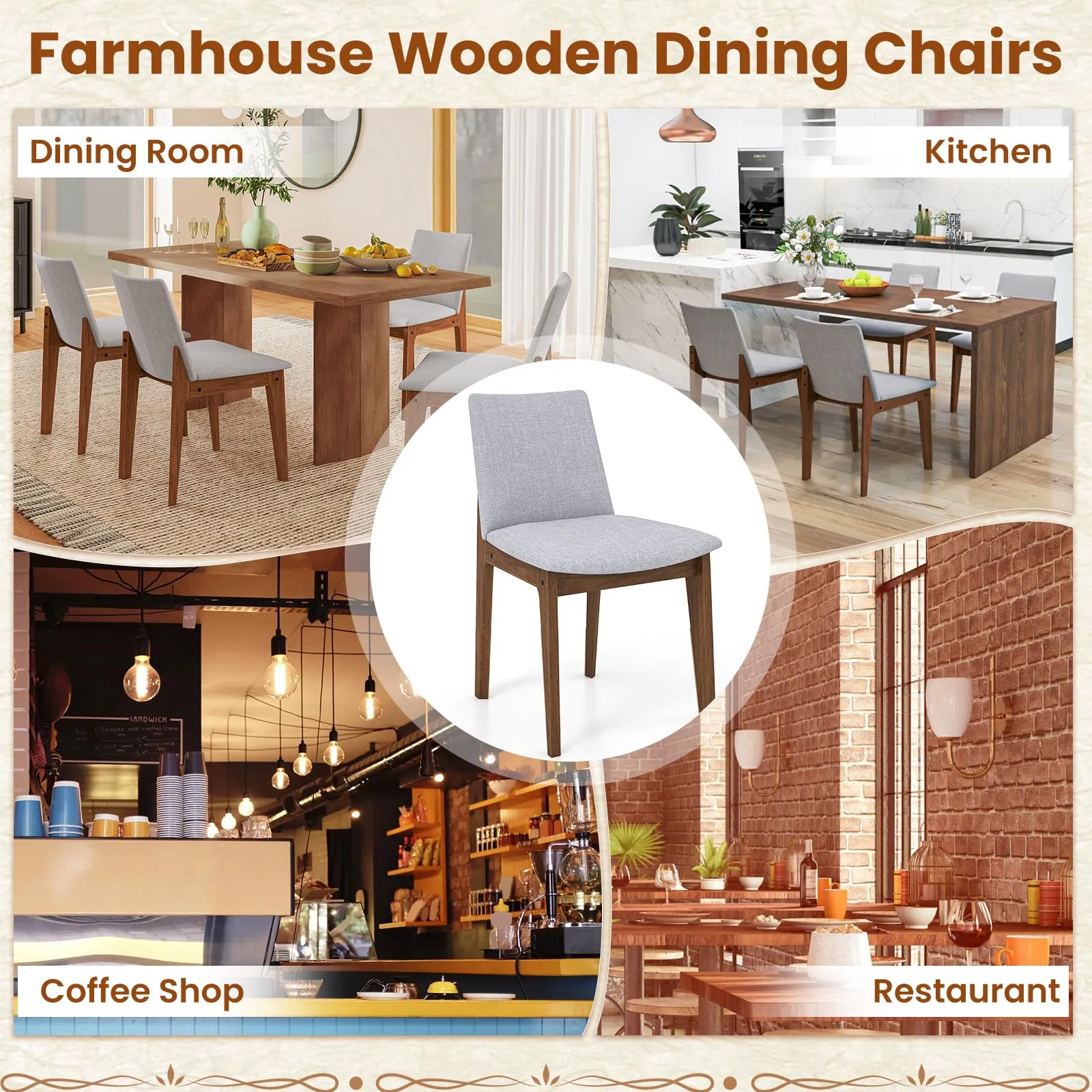 Giantex Upholstered Dining Chairs Set of 2/4, Linen Fabric Wooden Kitchen Chairs w/Rubber Wood Frame