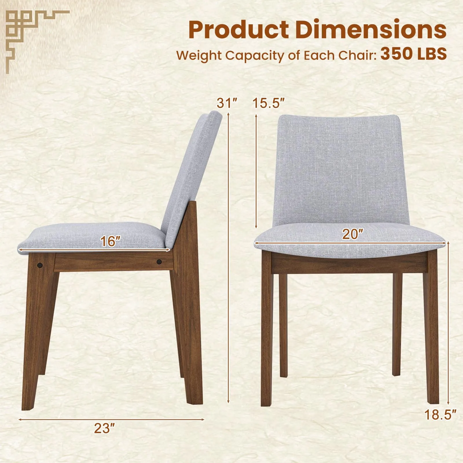 Giantex Upholstered Dining Chairs Set of 2/4, Linen Fabric Wooden Kitchen Chairs w/Rubber Wood Frame